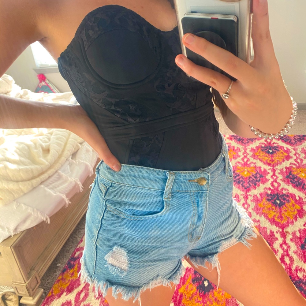 Strapless black Lacey top - M